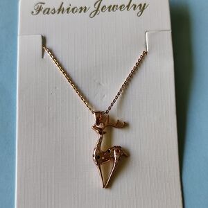 3/$25💙Deer Pendant Necklace Rose Gold Sparkling Crystal 16" Necklace